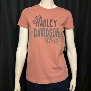 Harley Davidson Women's Forever Roses Tee - Ash Rose XS Brand New